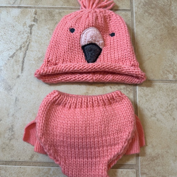 Cloud Island Pink Knitted Flamingo Hat and Diaper Cover Set - Picture 1 of 2